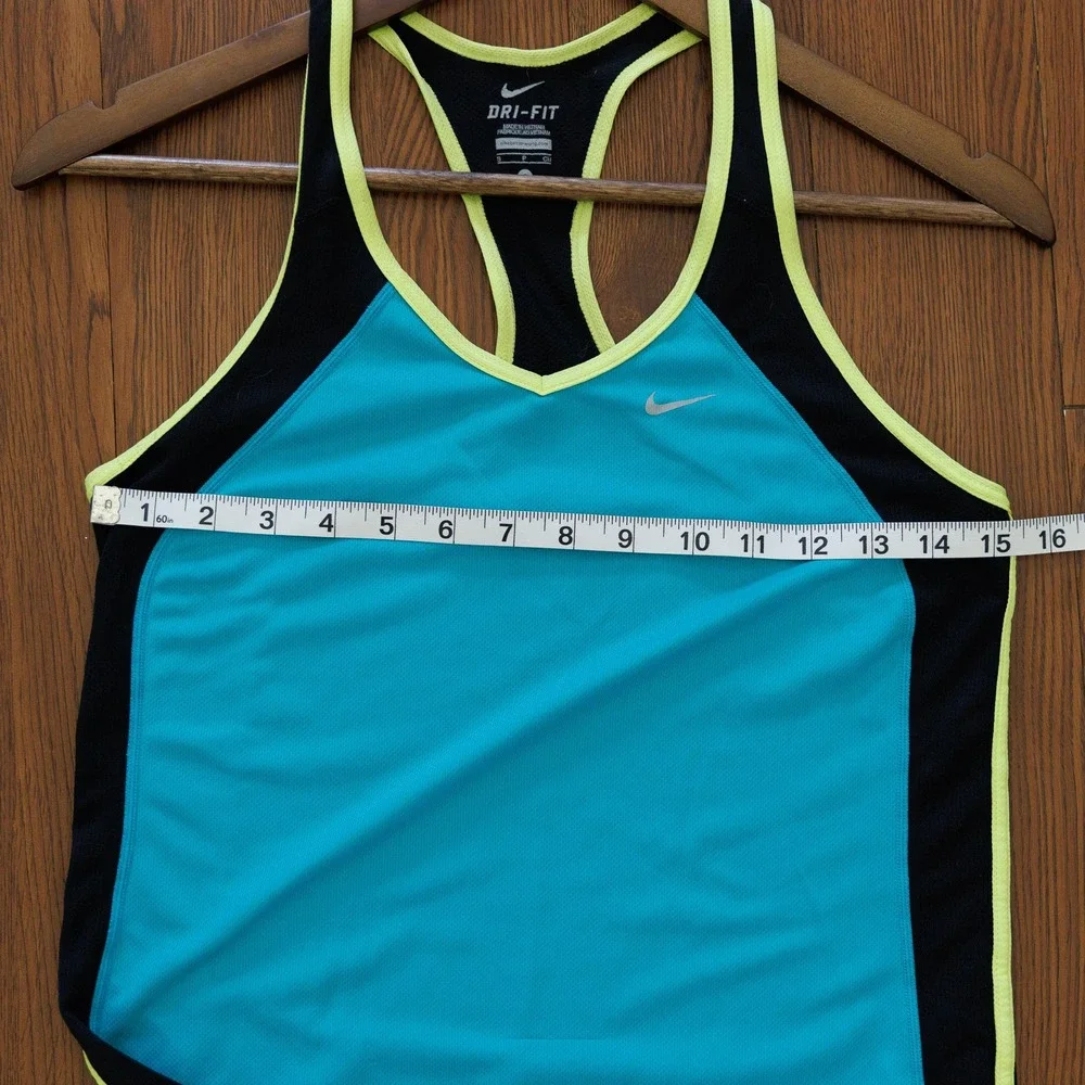 Nike Dri-FIT Racerback Tank Top Blue Black Neon Yellow Mesh Athletic Womens S